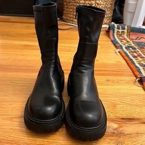 Black Calf High Chunky Boots